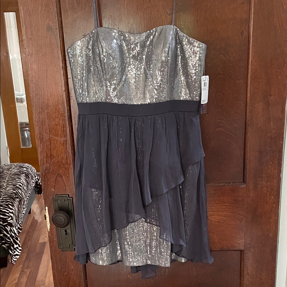 Aqua Strapless Silver and Black Dress